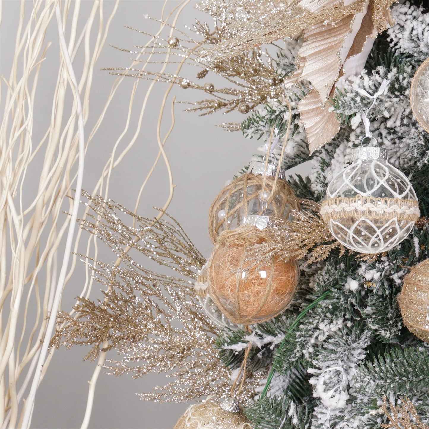 Christmas Glitter Berries Stems 16pcs Artificial Berry Picks for Christmas Tree Ornaments fillers, DIY Xmas Wreath, Crafts, Garland, Holiday, Party, Wedding and Home Decoration (Champagne Gold)