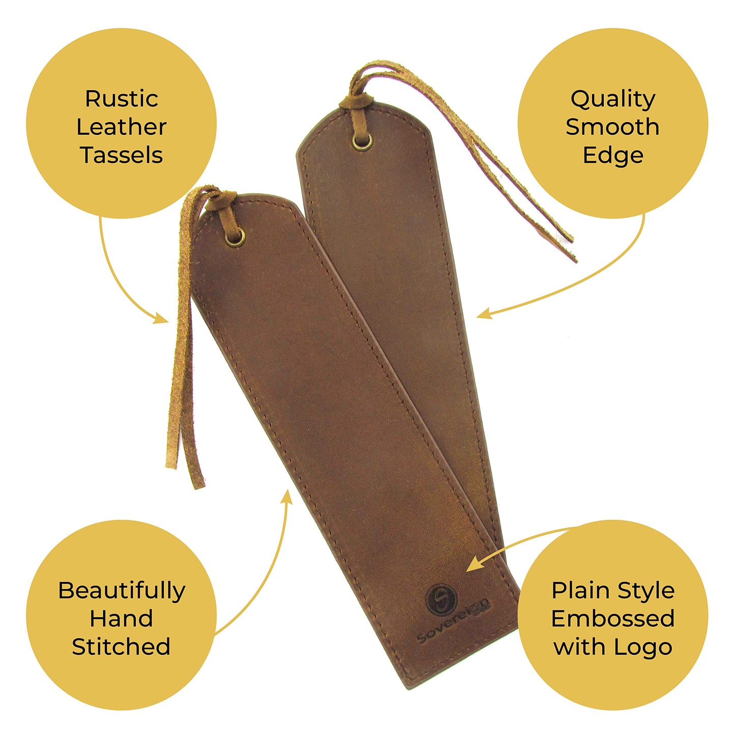 Leather Bookmarks for Men and Women | Quality Brown Mens Bookmark | 2 Smooth Handmade Leather Book Markers for Men Women Book Lovers Readers (7x2) Leather Gift | Sovereign-Gear