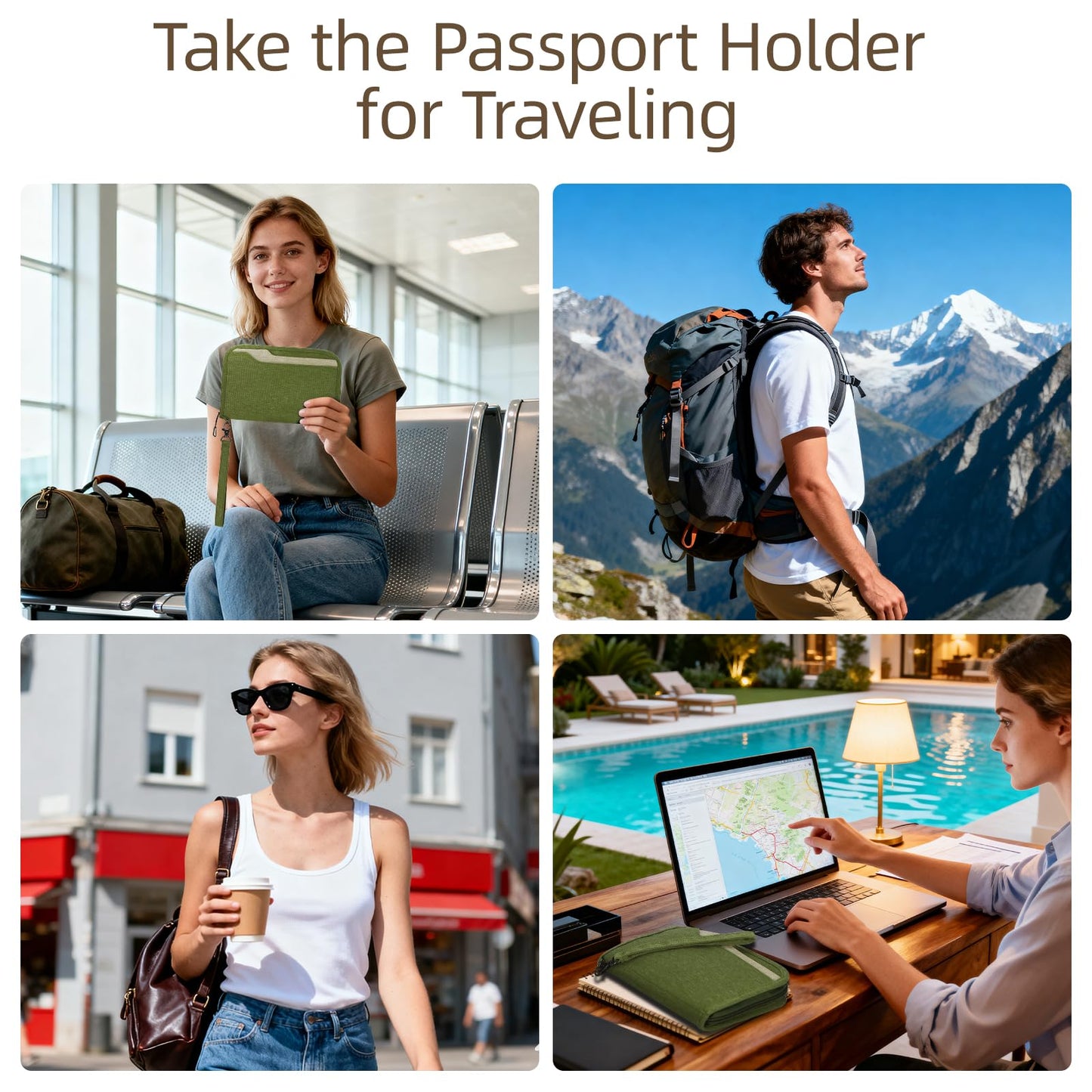 ZOPPEN Rfid Passport Holder Travel Wallet Family Documents Organizer Travel Accessories for 6 Passport, with Vaccine Card Slot Fits 4.3 X 3.5 inches Vaccine Card #06 Green