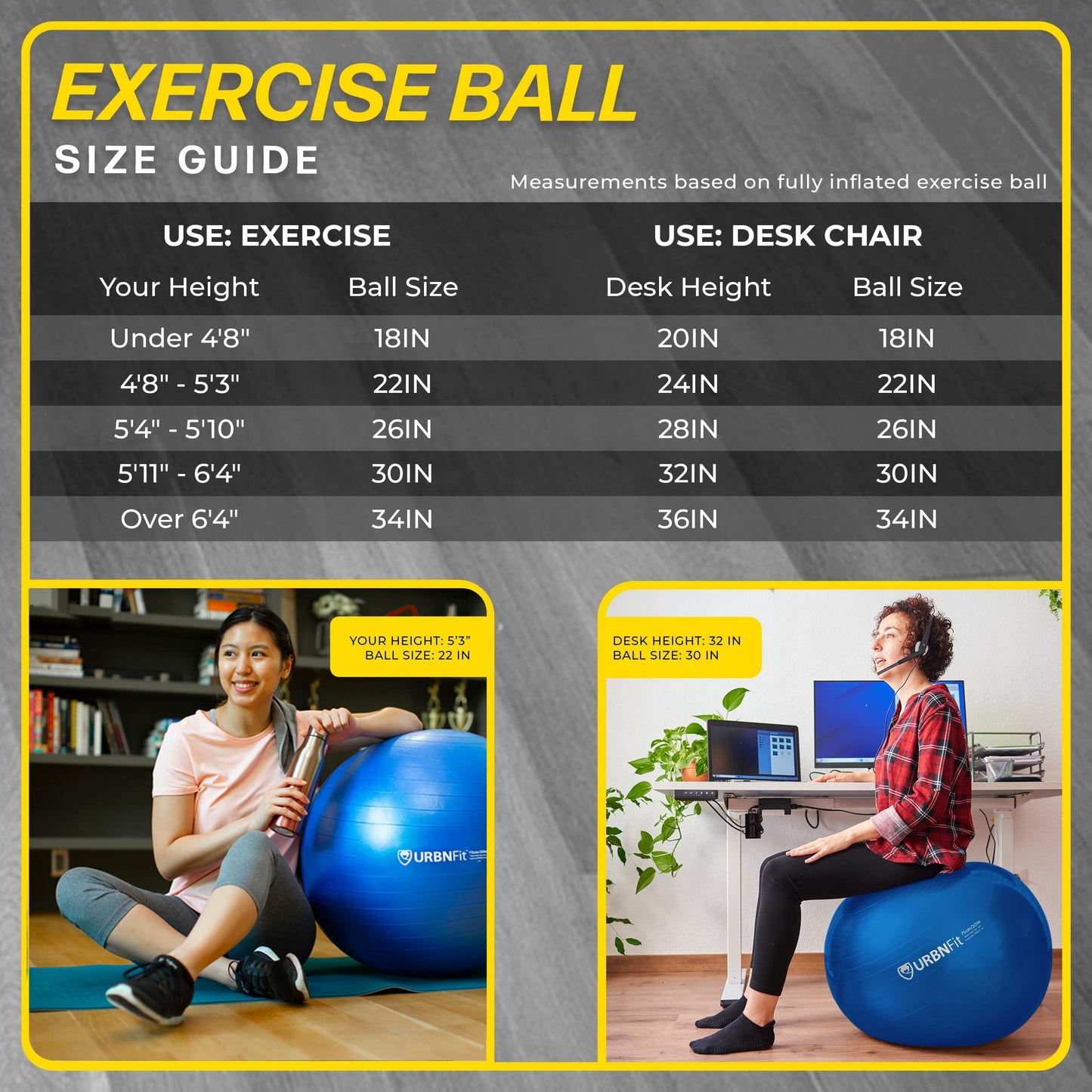 URBNFit Exercise Ball - Yoga Ball in Multiple Sizes for Yoga, Pilates, Pregnancy, Stability - Anti-Burst Swiss Balance Ball w/Quick Pump – Office Ball Chair for Home and Gym – 26 Inch - Blue