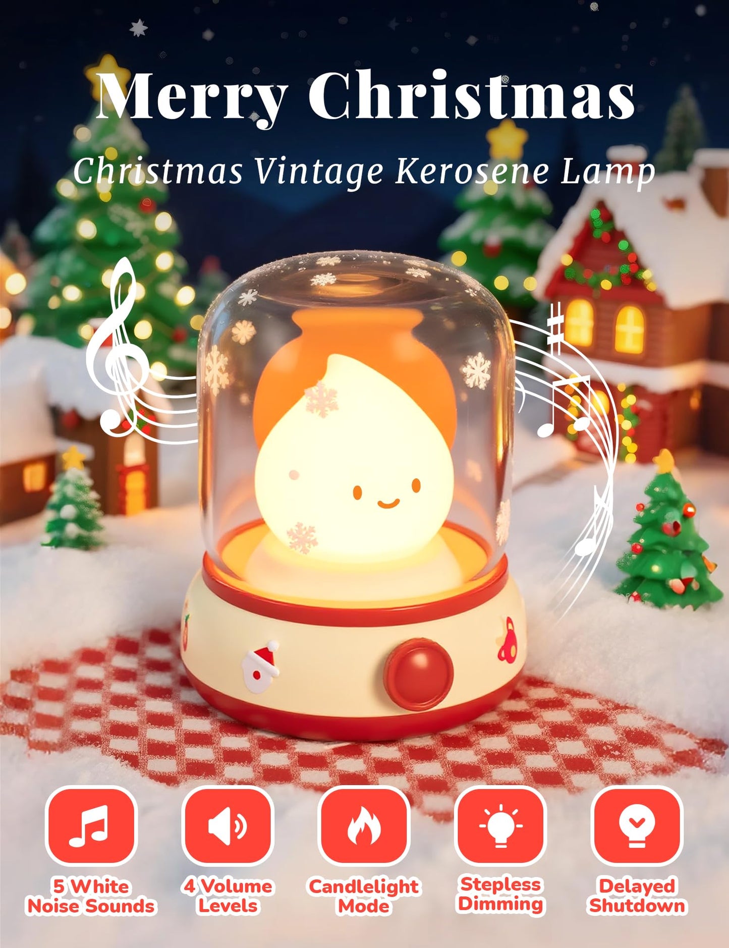BANDIANCY Christmas Flame Night Light, Cute Night Light with White Noise, Dimming, Rechargeable Portable Small Table Lamp, Best Idea for Christmas Gift Decor