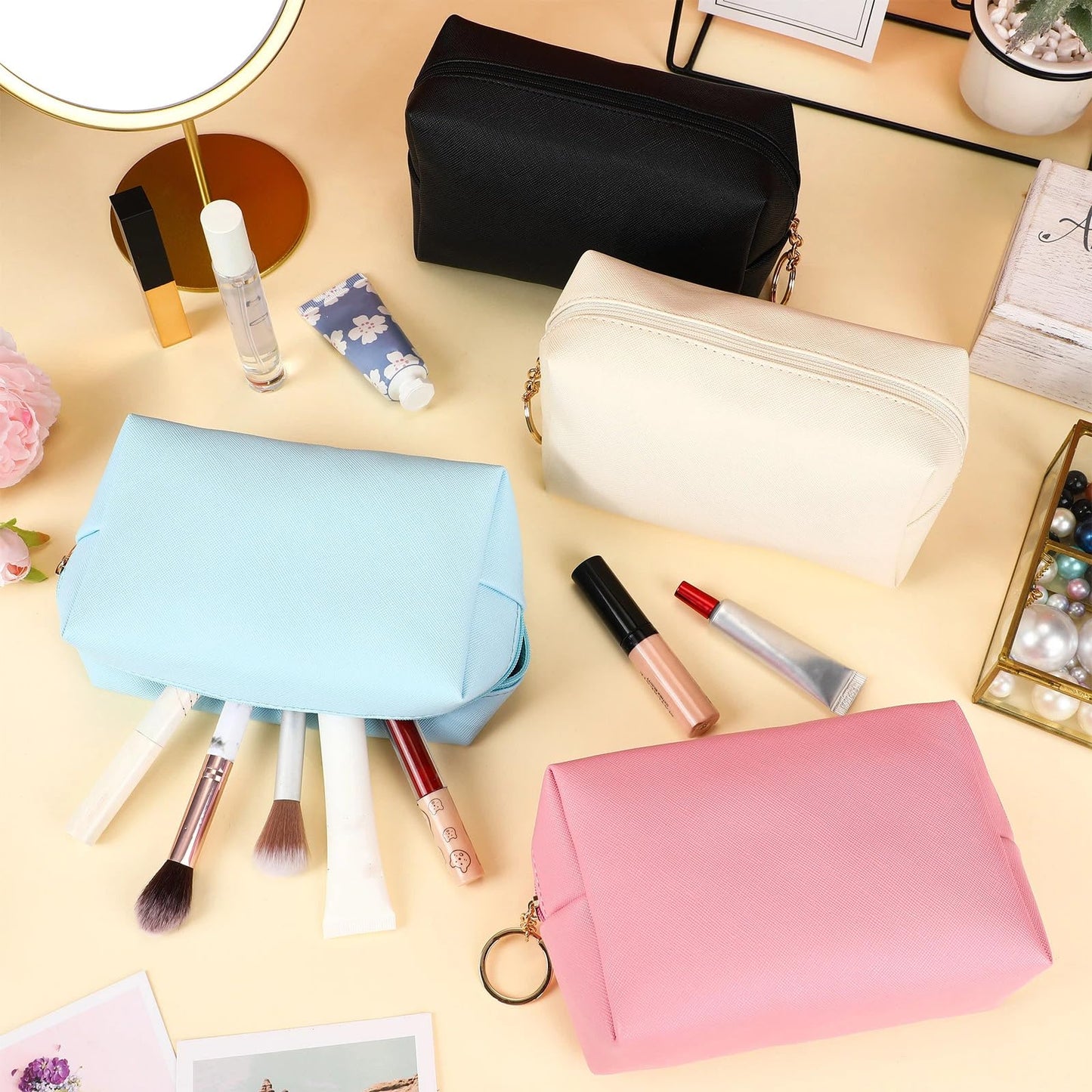 Chunful 24 Pcs Preppy Makeup Bag PU Leather Cosmetic Bag Bulk Makeup Plain Pouch Waterproof Toiletry Purse for Women Traveling Preppy Pencil Case Valentine's Day Gifts(Mixed Colors)