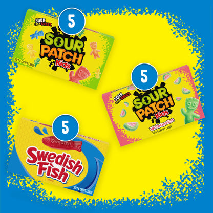 SOUR PATCH KIDS and SWEDISH FISH Soft & Chewy Candy Variety Pack, Bulk Candy, 15 Boxes