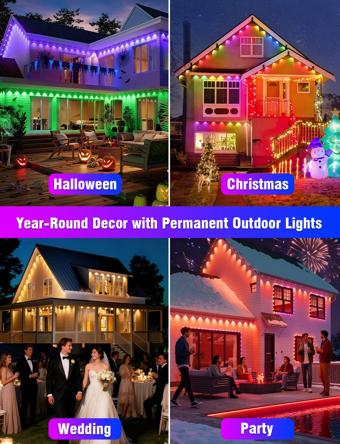 MGYIF Permanent Outdoor Lights 150FT RGBIC LED Smart LED Lights, App/Remote Control IP68 Waterproof for Holiday Decor, 50 Scene Modes, DIY Lights Lighting Timing for Christmas Halloween Party M2