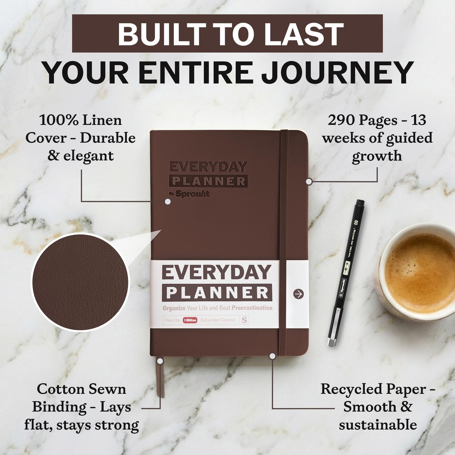 Sprouht Undated Daily Planner | 90 Day Daily & Weekly Productivity Journal with Hourly Schedule, To Do List, Goal Tracker & Habit Tracker | ADHD Planner for Men & Women | Hardcover Agenda
