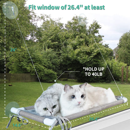 Pupagree Mess-Free Window Perch, Secure Fastening Cat Hammock with 4 Strong Suction Cups, Premium Reinforced Material and Flannel Cover for Large Cats in Beige