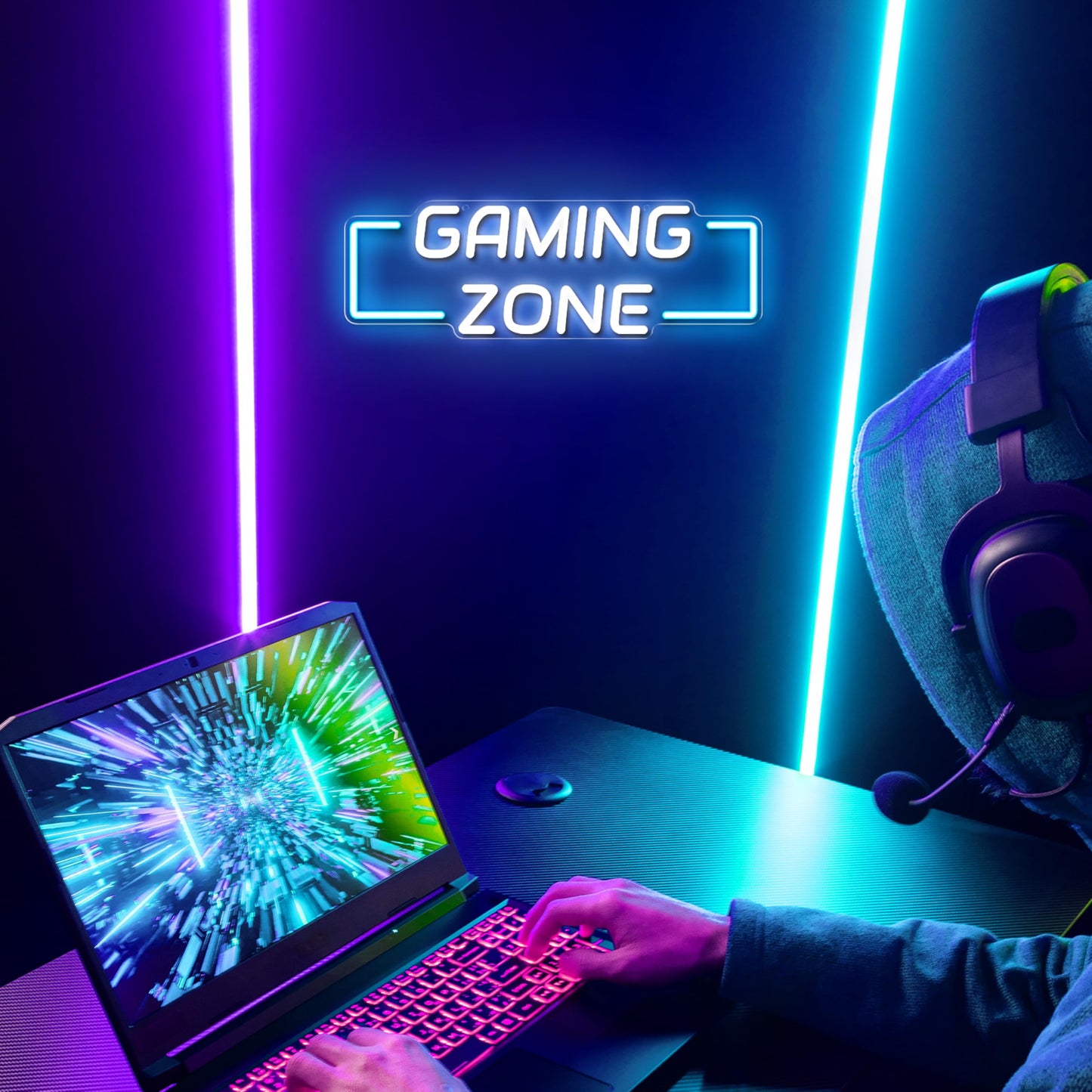 Kavaas Game Zone Neon Sign for Gameroom Wall Decor LED Light Signs - Gaming Zone Neon Sign for Teen Boy Bedroom- Best Gamer Gifts for Teenager, Kids