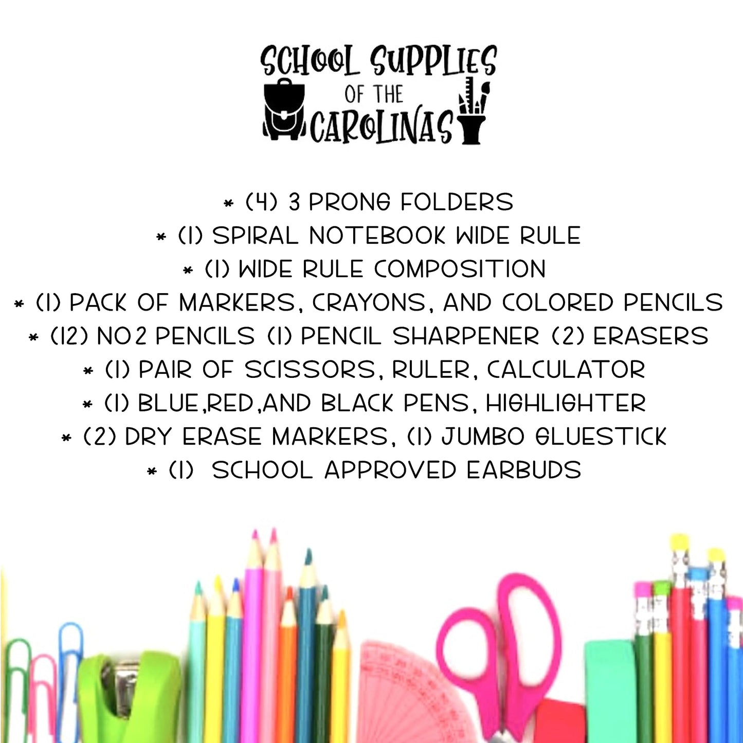 Back to School Supplies Essential Bundle - 4th Grade | 5th Grade | 6th Grade | 7th | 8th Grade Notebook, Folders,Headphones, Markers, Glue, Ruler, Crayons by SCHOOL SUPPLIES OF THE CAROLINAS