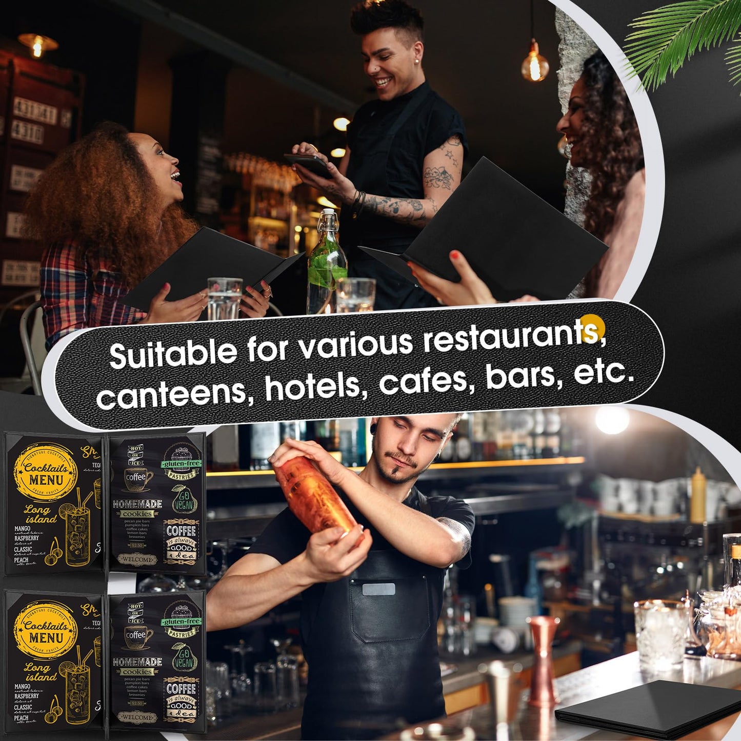 Skyygemm 16 Pcs Leather Menu Covers Holders for 8.5 x 11 Inches, Waterproof Four View Leather Dinner Menu Holder Covers for Restaurant, Hotel, Bar