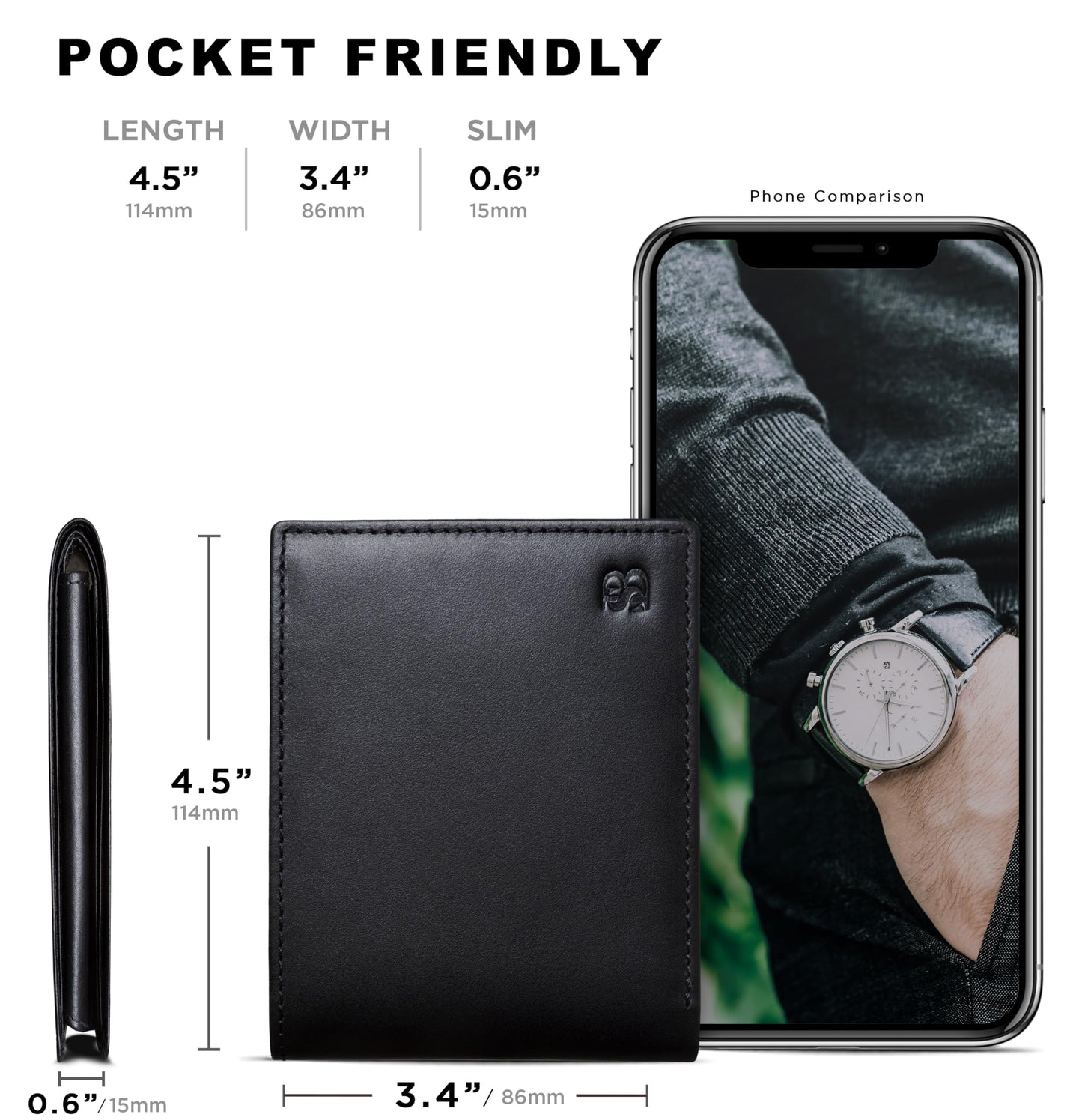 Full Grain Leather Wallet for Men | RFID Blocking | Extra Capacity Bifold Wallet with ID Windows | Ultra Strong Stitching | Slim Billfold with 13 Card Slots | Gift for Him (Charcoal Black Venture)