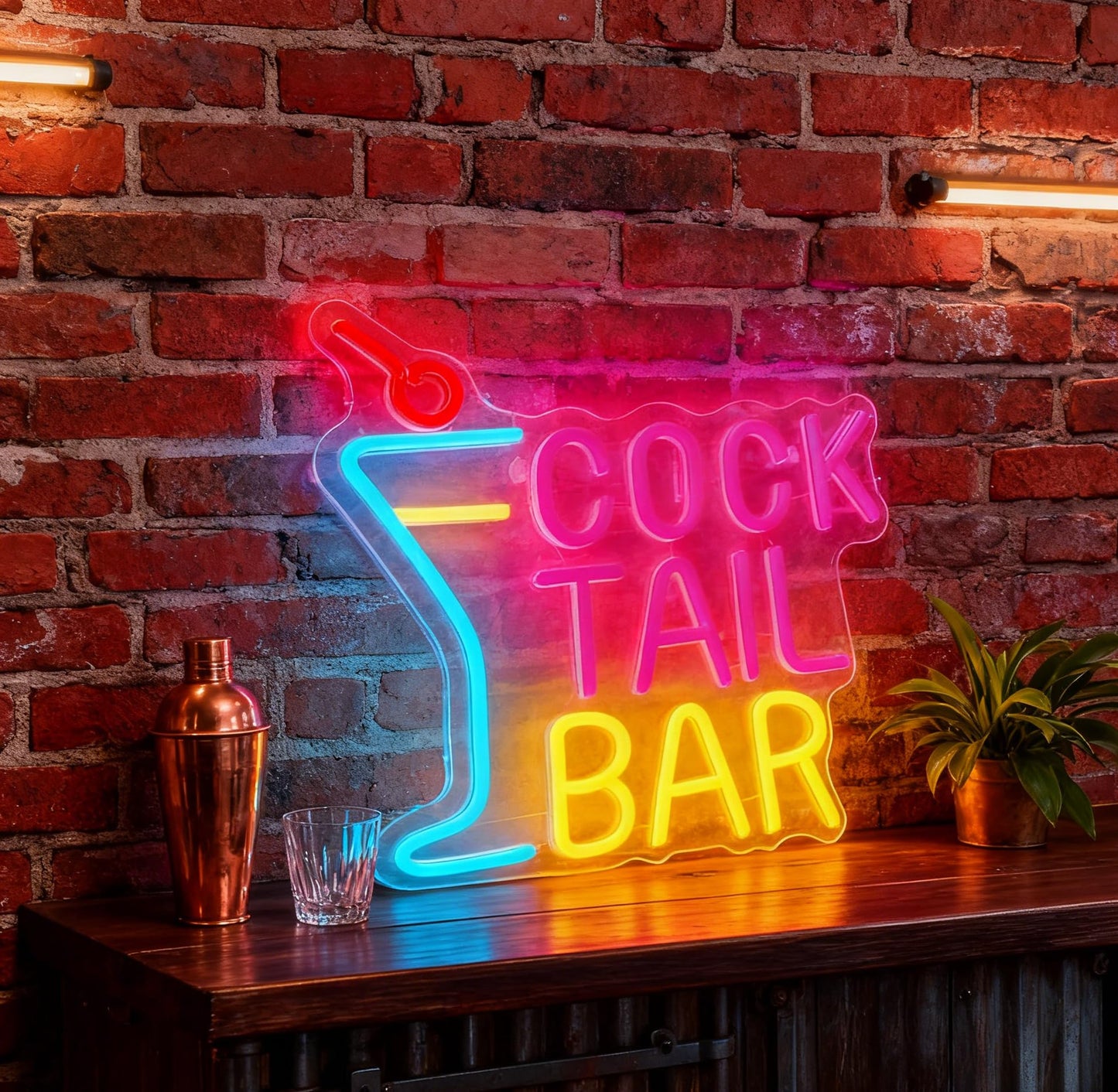 Cocktail Bar LED Neon Sign, Cocktail Glass Shape Light Up Sign, Bar Lounge Home Kitchen Restaurant Wall Table Window Decor, USB Powered Dimmable Decorative Neon Light 13.8 x 12.6 In