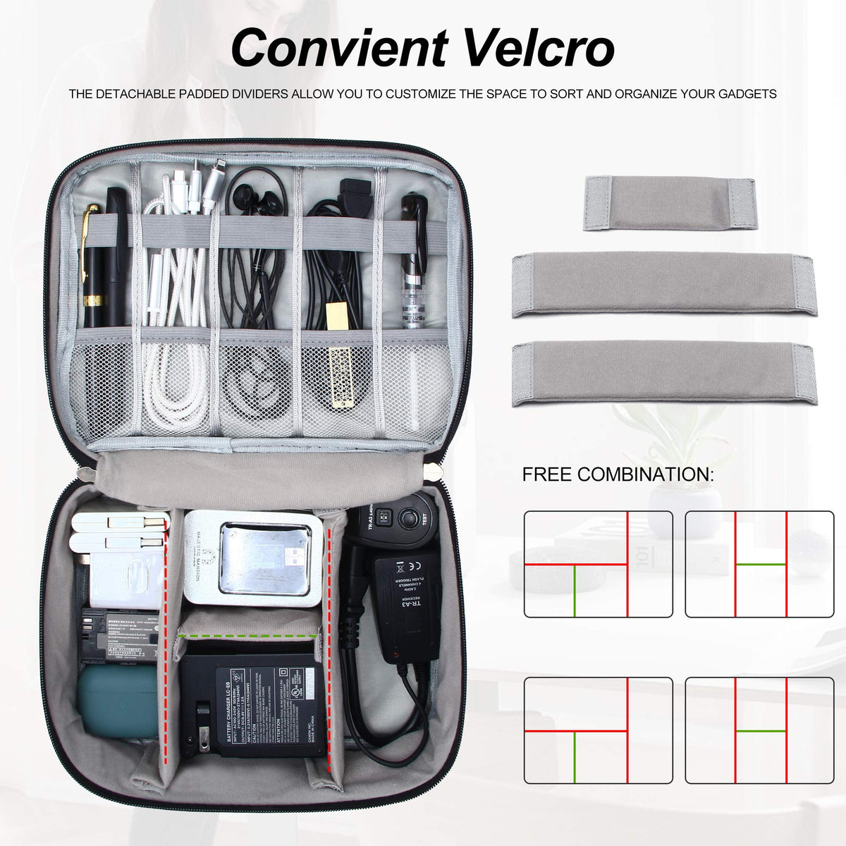 SELLYFELLY Electronic Bag Travel Cable Accessories Bag Waterproof Double Layer Electronics Organizer Portable Storage Case for Cable, Cord, Charger, Phone, Adapter, Power Bank, Kindle, Hard Drives