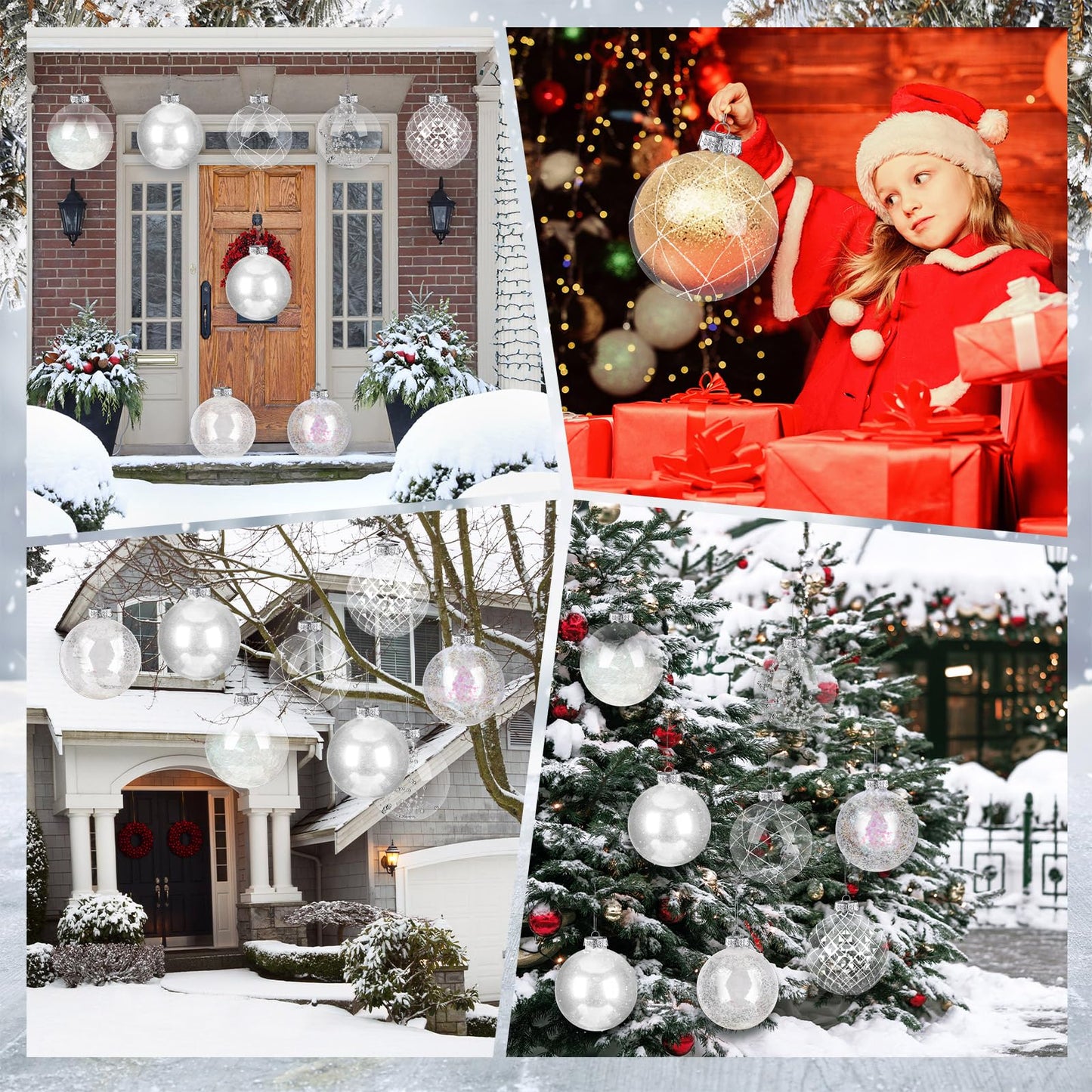 Wettarn Set of 8 Transparent Large Christmas Ball Ornaments 6 Inch Glitter Hanging Plastic Balls Christmas Tree Decorations for Lawn Yard Garden Party with Exquisite Filling Decoration(Silver White)