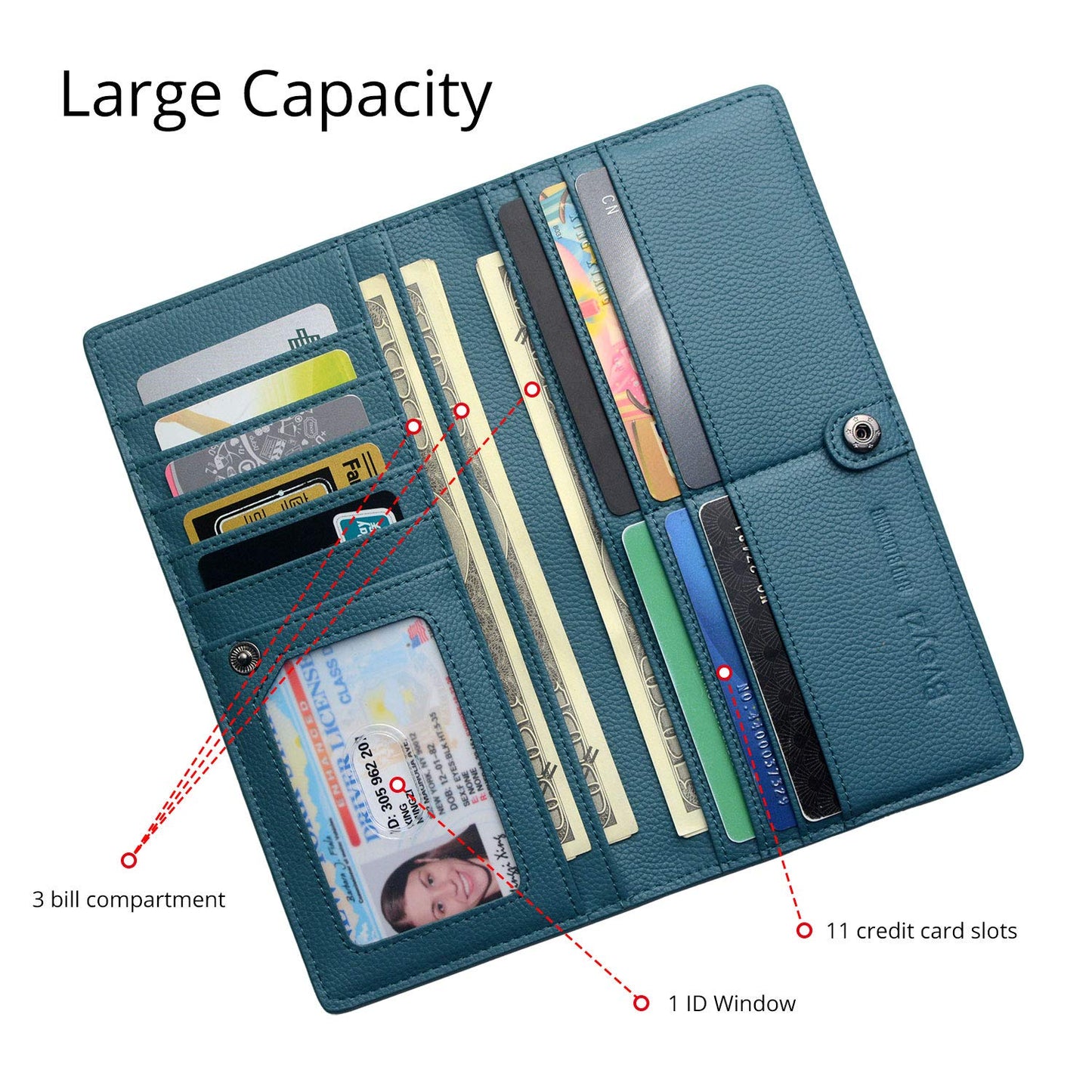 Bveyzi Ultra Slim Thin Leather RFID Blocking Credit Card Holder Bifold Clutch Wallets for Women (Lake Blue)