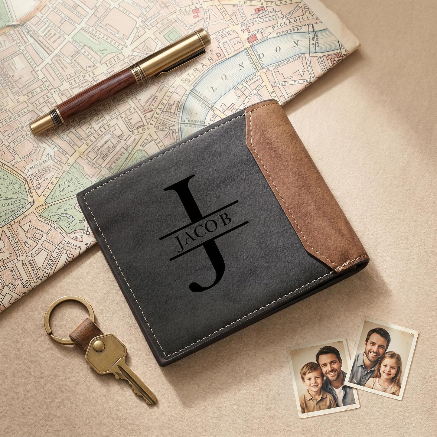 lagofit Custom Photo Wallets for Men - Personalized Fathers Day Wallet Engraved Picture & Initial Name Wallet for Men Christmas Gift for Dad, Boyfriend, Fathers (Style 5)