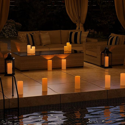 12" x 5" Ivory Large Waterproof Outdoor Flameless Candles Battery Operated LED Flickering Pillar Candles with Remote and Timer for Indoor Outdoor Lanterns, Long Lasting, Set of 2