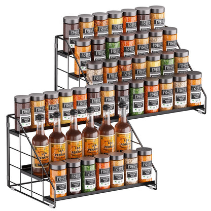 Spice Rack Organizer for Cabinet, 4 Tiered Spice Rack Organizer, Tiered Adjustable Spice Shelf for Kitchen Countertop Pantry Organization (Bright Black)