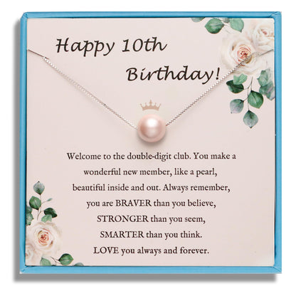 Sereney 10 Year Old Girl Birthday Gifts, Sterling Silver Pink Pearl Necklace as Gifts for 10 Year Old Girl, 10th Birthday Gifts for Girl Adjustable Length Double Digits Birthday Girl Trendy 2025