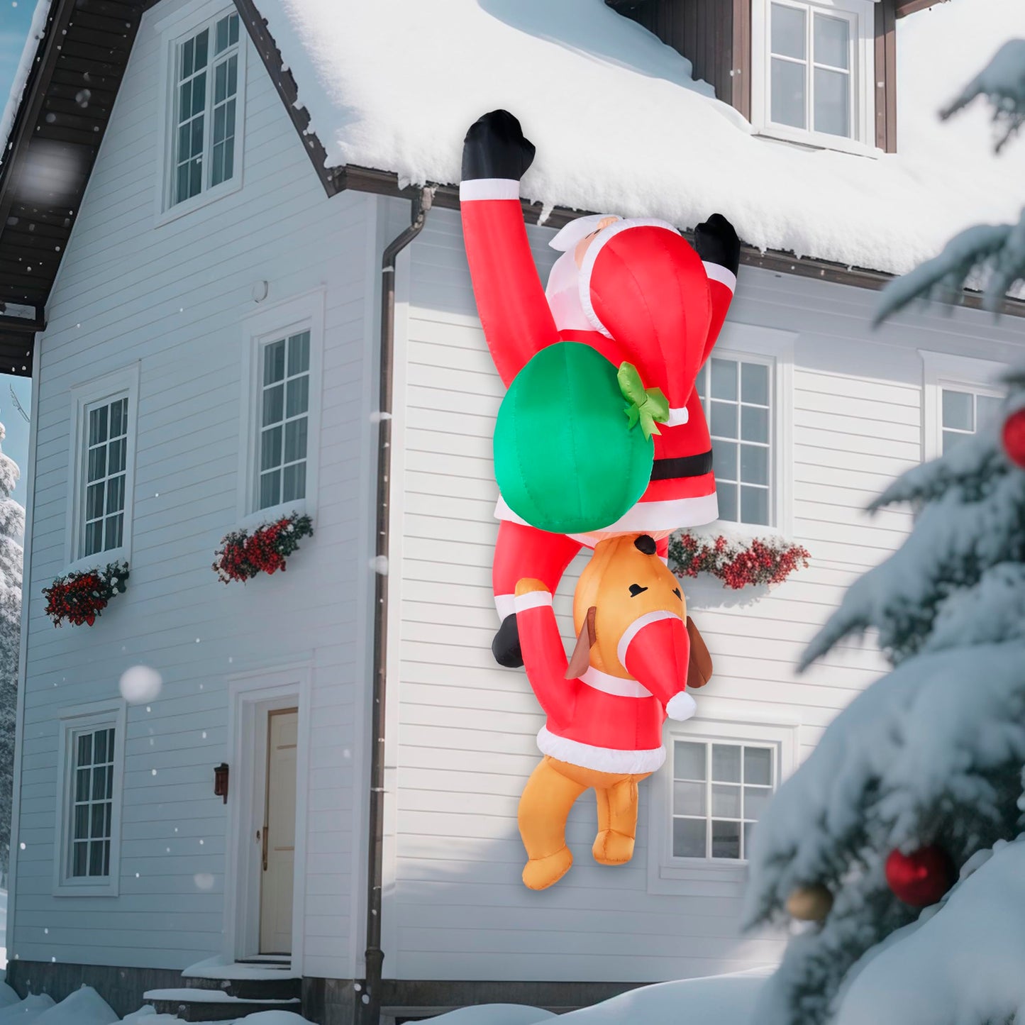 Joiedomi 8 FT Tall Hanging Christmas Inflatables Outdoor Decoration, Blow Up Climbing Santa with Dog, Christmas Blow Up Yard Decorations with Build-in LED for Xmas Party, Garden, Lawn, Roof Decor