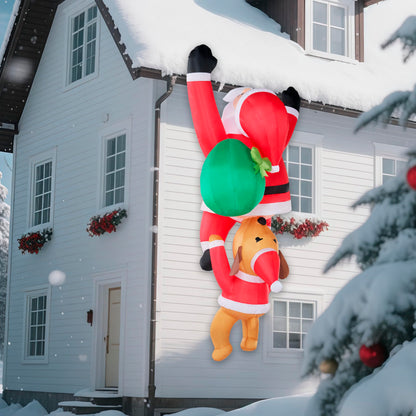 Joiedomi 8 FT Tall Hanging Christmas Inflatables Outdoor Decoration, Blow Up Climbing Santa with Dog, Christmas Blow Up Yard Decorations with Build-in LED for Xmas Party, Garden, Lawn, Roof Decor