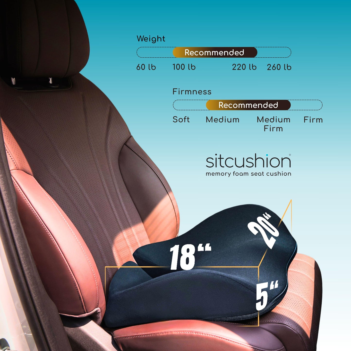 SitCushion Car Seat Cushion for Long Driving – X Large Memory Foam Seat Cushion for Sciatica & Tailbone Pain Relief, Orthopedic Coccyx Cushion with Non-Slip Bottom, Back Pillow for Car, Truck (Black)