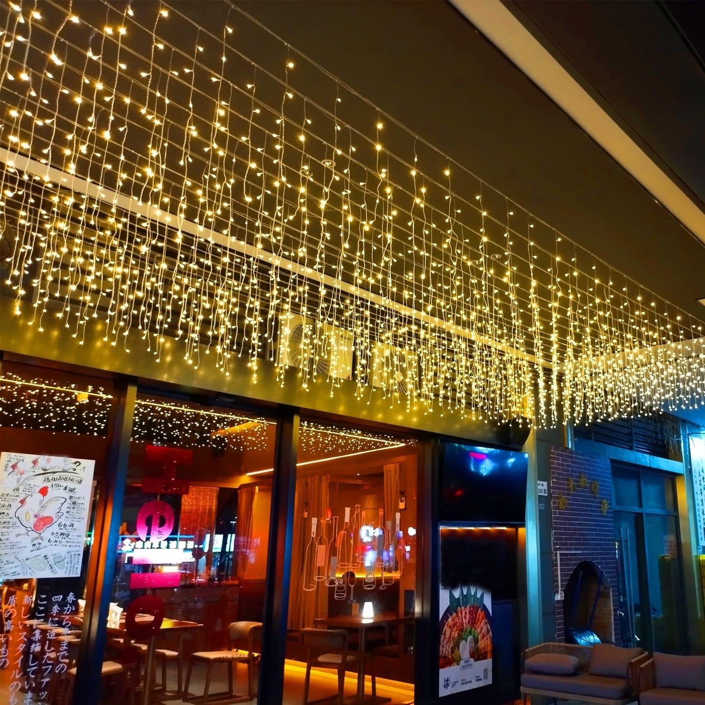JAMISAY LED Icicle Lights, 8 Modes 19.7FT 150 LEDs Christmas Short Curtain Fairy Hanging Ceiling Extendable Lights for Wedding Balcony Doorway Outdoor Indoor Decoration Warm White, 6M05