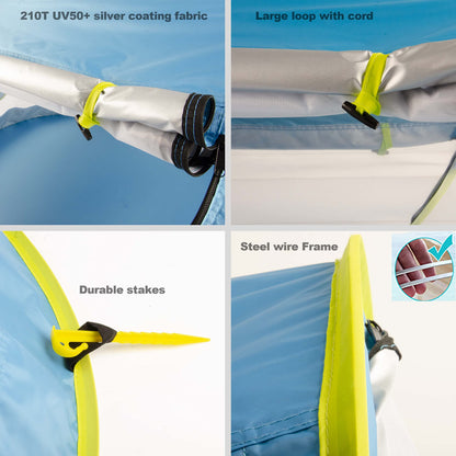 porayhut Portable Pop Up Kids Beach Tent with Mat UPF 50+ Sun Shelter for Mosquito Net,Large Sunshade Kids Travel Tent with Mat and 2 Stakes