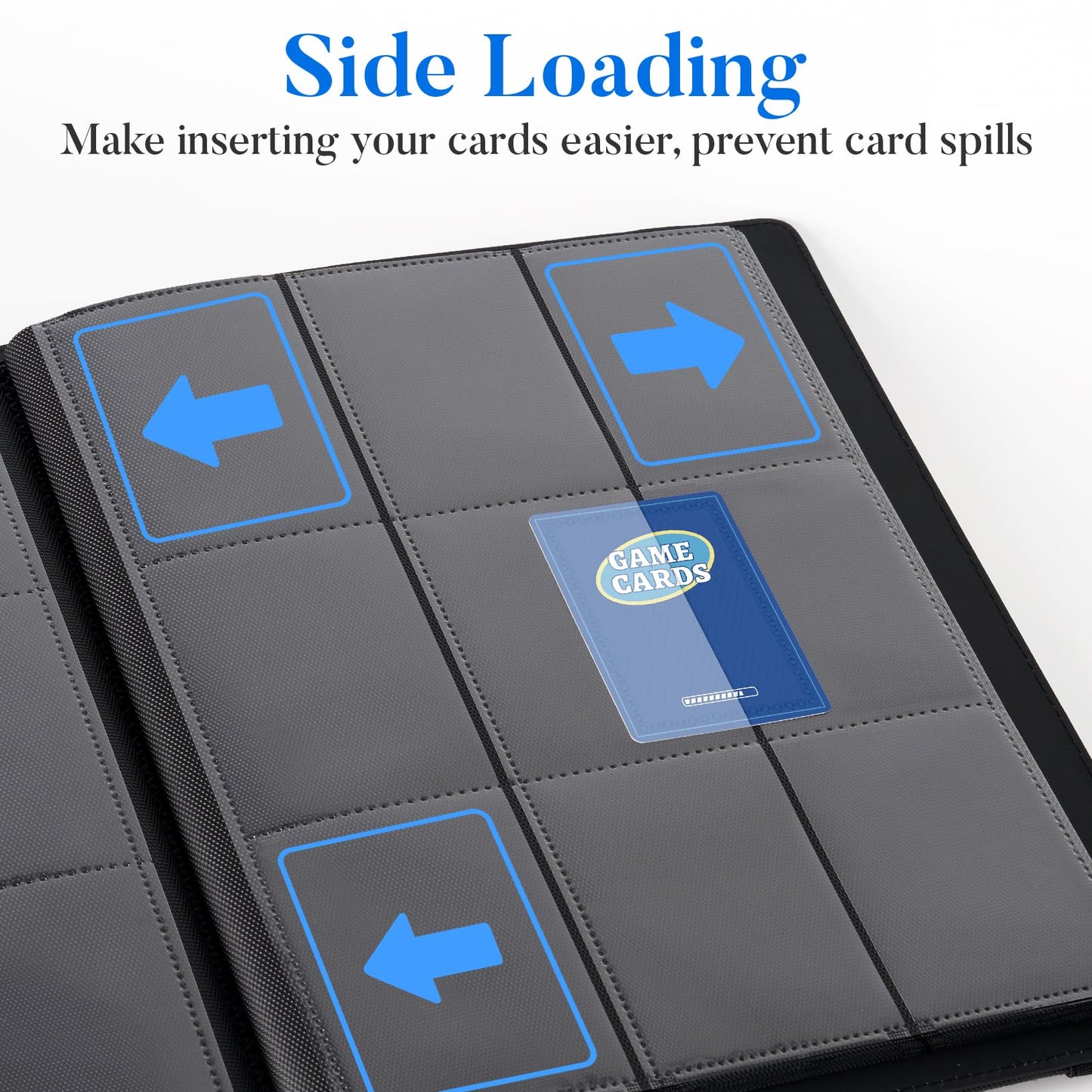 Premium 9 Pocket Card Binder for 360 Cards, Fabmaker PU Cover Trading Card Binder, Sturdy Card Collection Album, Sleek Card Holder Folders for Game Cards & Sports Cards, Black