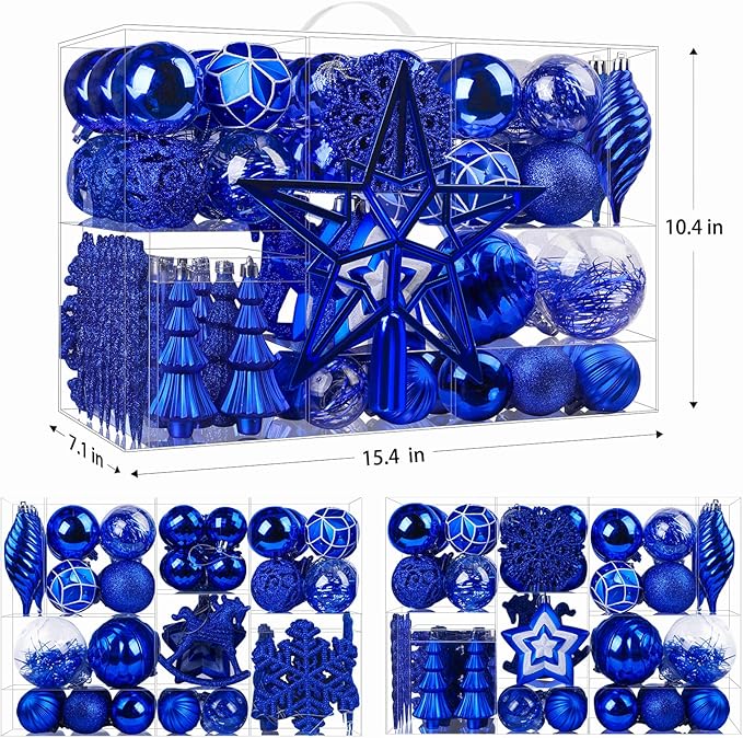 SHareconn 100pcs Christmas Tree Decorations Ornaments Set, Shatterproof Plastic Baubles Decorative Balls for Xmas Tree Decor Holiday Wedding Party, Blue
