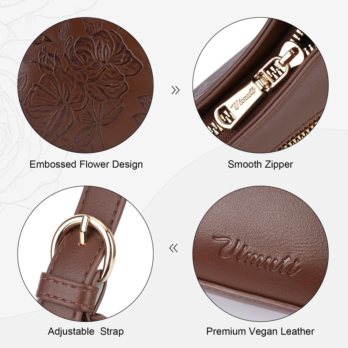 VIMUTI Shoulder Bag for Women Embossed Design Purse for Women Clutch Hobo Handbags Crescent Bag with Adjustable Strap (07-Coffee)