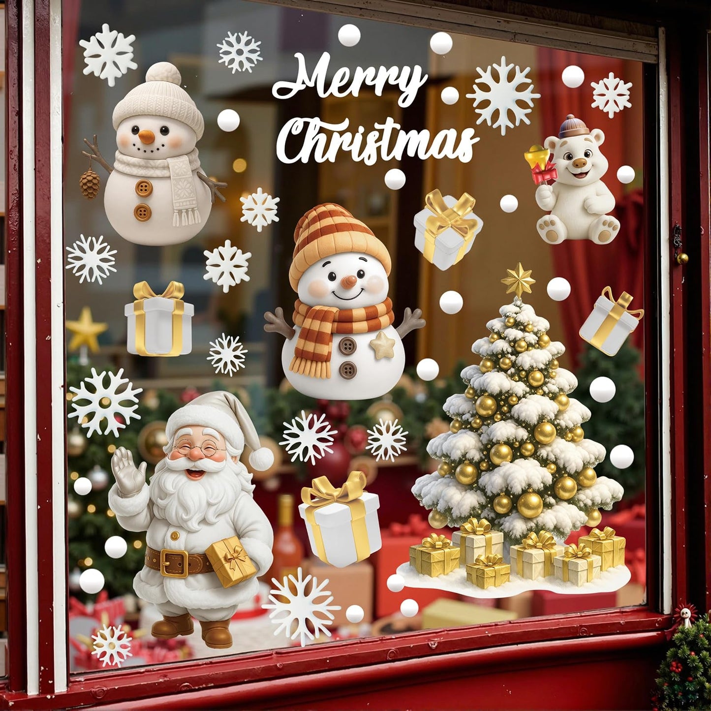 TOARTi White Christmas Window Clings Double-Side Christmas Tree Glass Decals 3D Xmas Tree Window Stickers White Snowman Snowflakes Decal Xmas Winter Wonderland Themed Party
