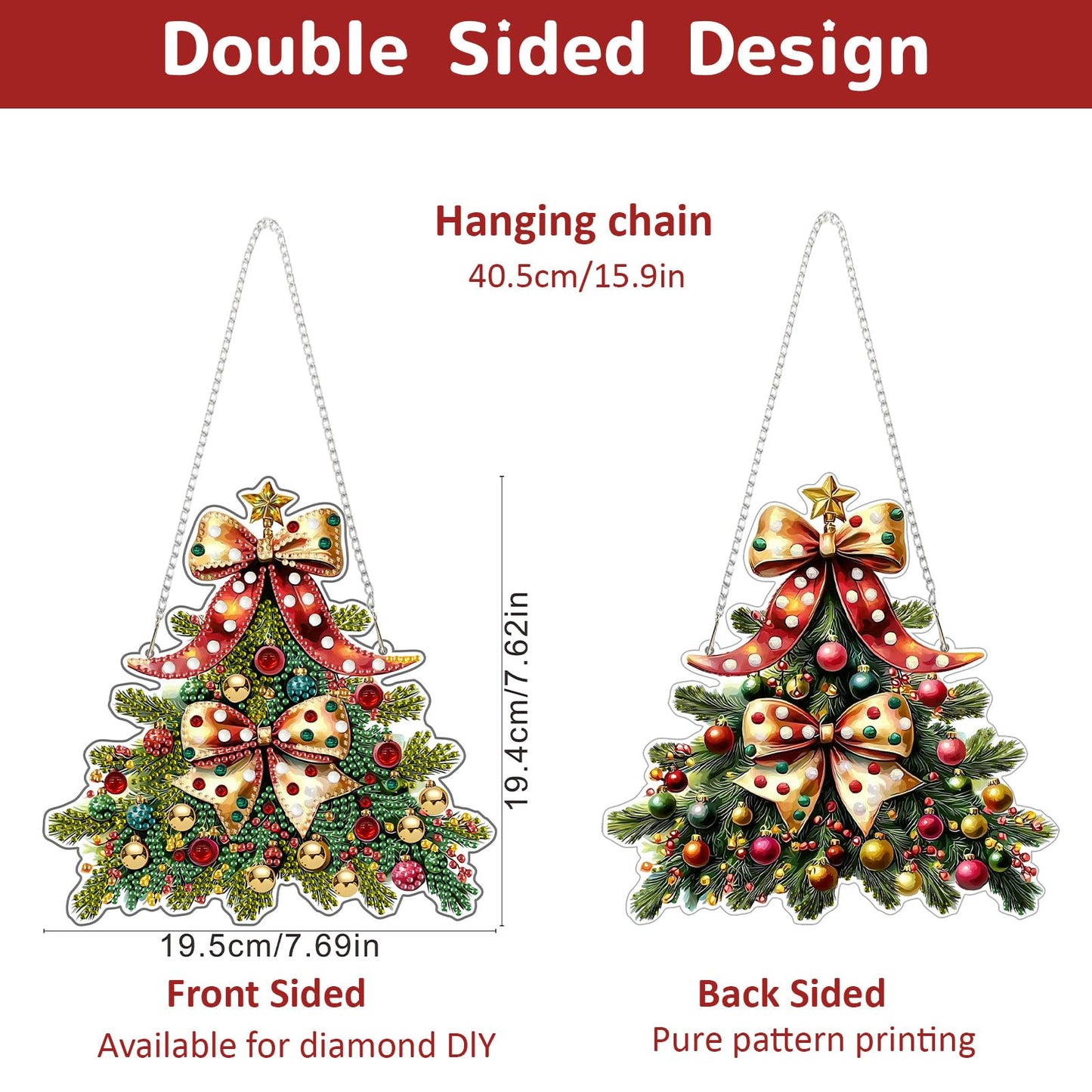 Genius maker Christmas Tree Diamond Art Hanging Kits for Adults, Diamond Painting Pendant Kits, DIY Acrylic 5D Special Shaped Crystal Diamonds Gem Art Painting Ornament for Home Wall Decor Gift