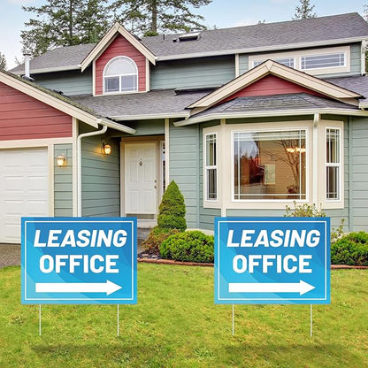 Ripeng 3 Pcs Leasing Double Sided Yard Signs with Arrow 16 x 12 Inch Yard Signs with Stakes for Outdoor Office Retail Store Restaurant Bar Hotel(Leasing Office)