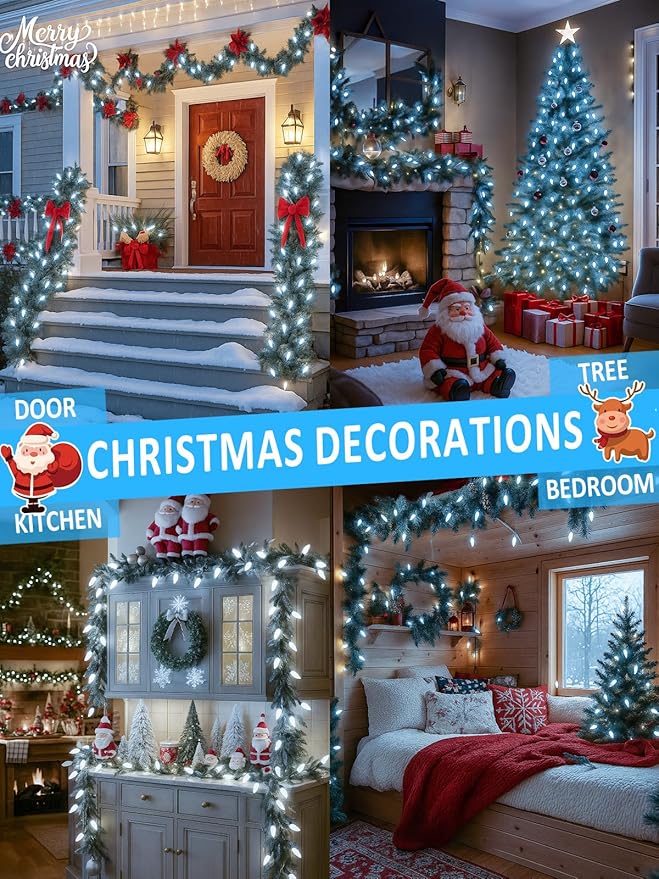 Connectable 250 LED C6 Christmas String Lights, 82FT Waterproof Christmas Twinkle Lights Outdoor, Plug in Lights with 13 Modes for Indoor Outdoor Yard Party Christmas Tree Decorations (Cool White)