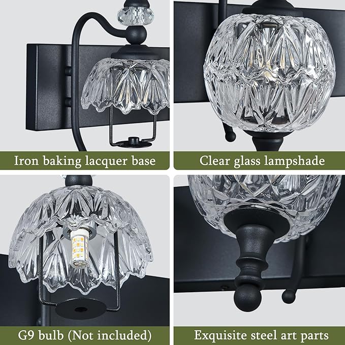 Modern Crystal Bathroom Vanity Lights Fixtures Over Mirror Black Vintage 3-Lights 20 Inch Bathroom Light Fixtures Glass Crystal Vanity Lights