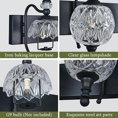 Modern Crystal Bathroom Vanity Lights Fixtures Over Mirror Black Vintage 3-Lights 20 Inch Bathroom Light Fixtures Glass Crystal Vanity Lights