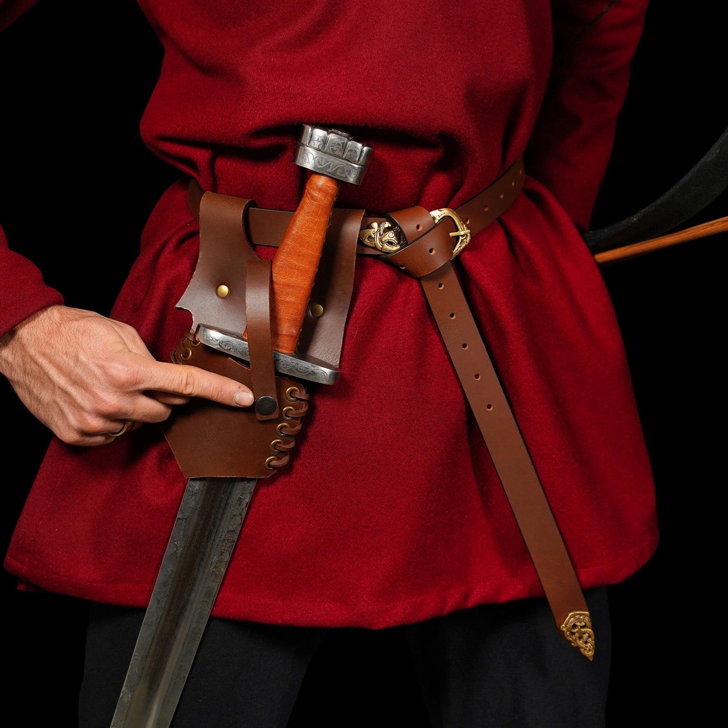 Mythrojan Leather Sword Frog Medieval Sword LARP Costume Accessory Frog Sword Holder Rapier Knight Sword Belt Frog Leather Pirate Sword Holster (Brown- 9.4” x 4.7” LH)