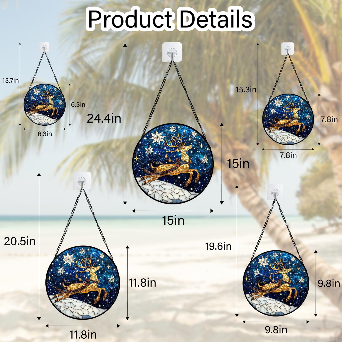 HWRHTR Stained Glass Window Hanging - Reindeer Blue Starry Sky Suncatcher for Doors Home Christmas Decoration Winter Sun Catcher Thanksgiving New Year Birthday Gifts for Women Men Mom Nana 6.3 in