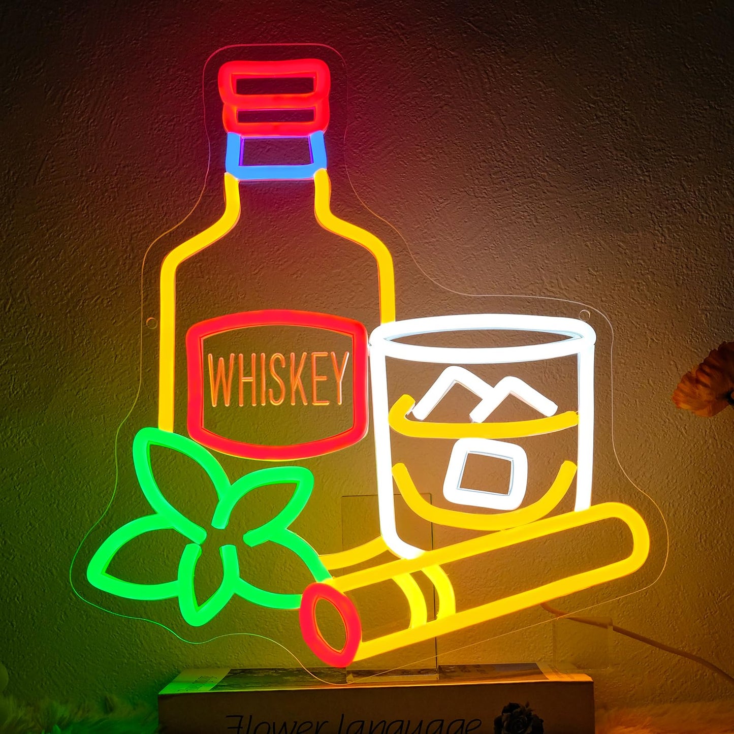 Runalosa Whiskey Neon Sign for Business Dimmable Bistro Bar Neon Light Sign for Wall Decor Alcohol Drinks Led Signs for Restaurant Home Bar Beer Pub Party Man Cave Decor Gift for Men 12.6" x 13.7"