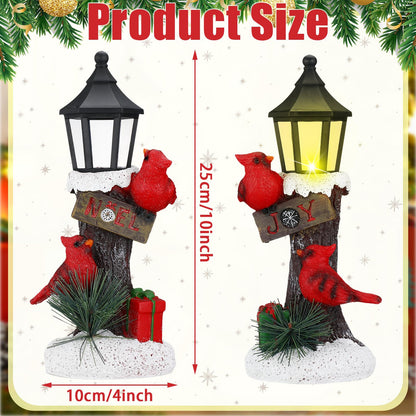 Geetery 2 Pcs Christmas Lighted Lamps with Red Cardinal Figurines Light up Red Cardinal Lantern Lamps for Christmas Table Decoration Centerpieces Xmas Gift Home Office Shelf Mantel Fireplace Decor