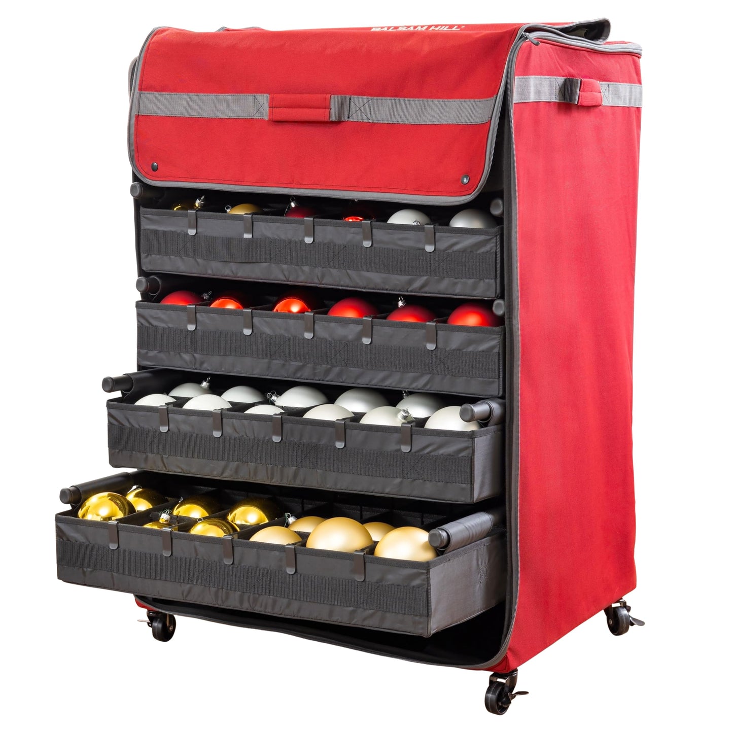 Balsam Hill Deluxe Rolling Ornament Chest - 120pc Christmas Decoration Storage with Dividers & Trays