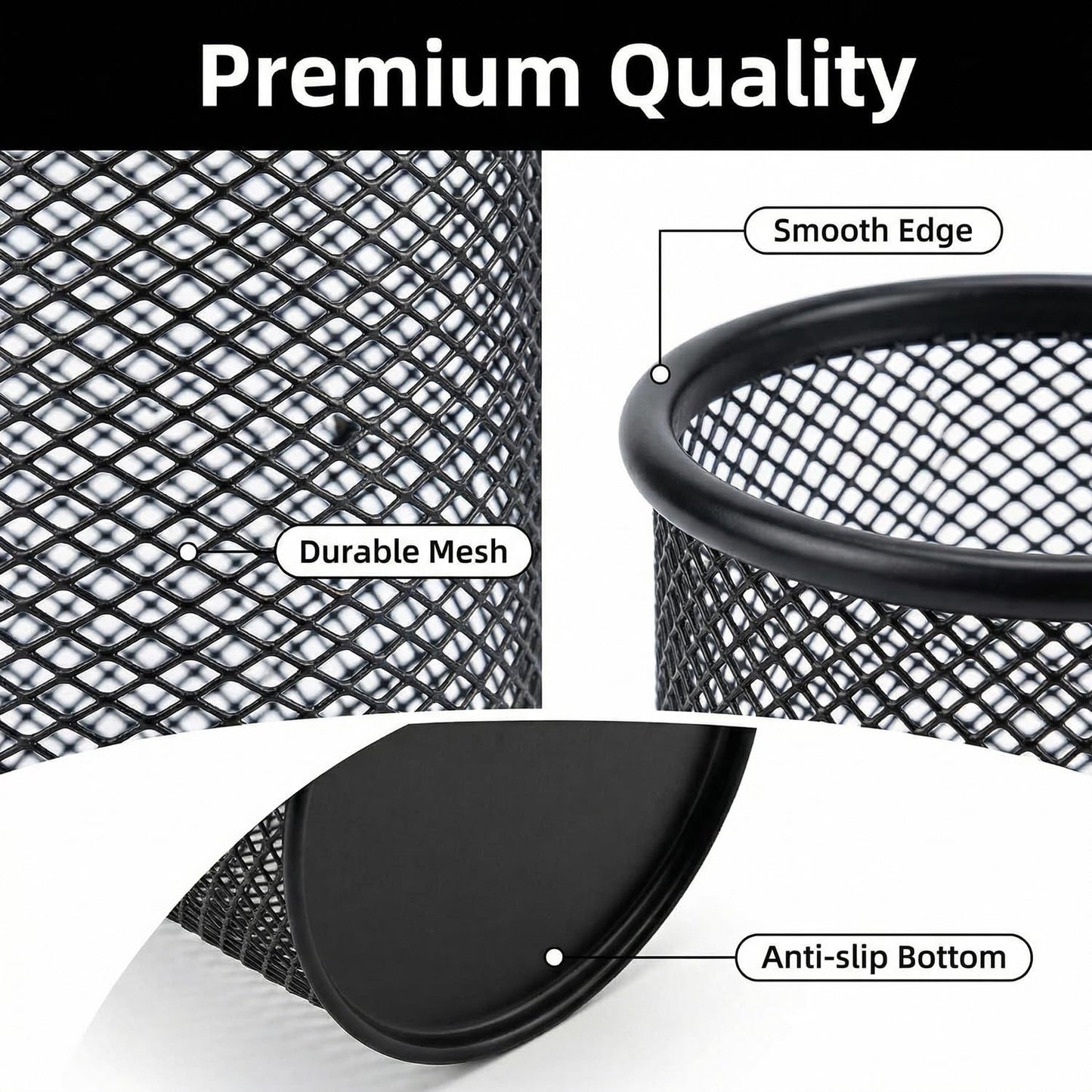 SNOW COOLER Pen Holder Pencil Holder Mesh Metal Pen Cup Holder Pencil Cup Holder for Desk Office Home Pen Organizer Black, 6 Pack