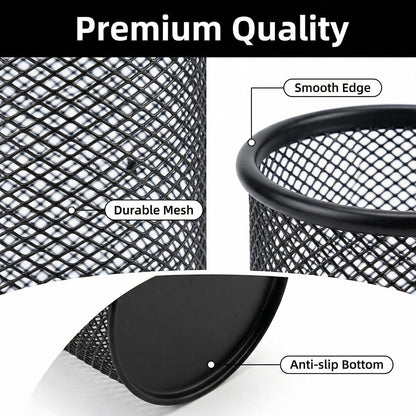 SNOW COOLER Pen Holder Mesh Pencil Holder Metal Pen Holder Cup Pencil Cup Holder for Desk Office Pen Organizer Black, 4 Pack