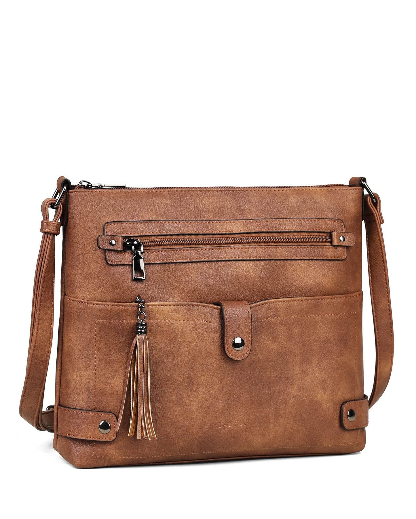 FADEON Large Crossbody Bags Purses for Women Crossbody Bag, Designer Faux Leather Cross Body Purse Multi Pocket Shoulder Bag Brown