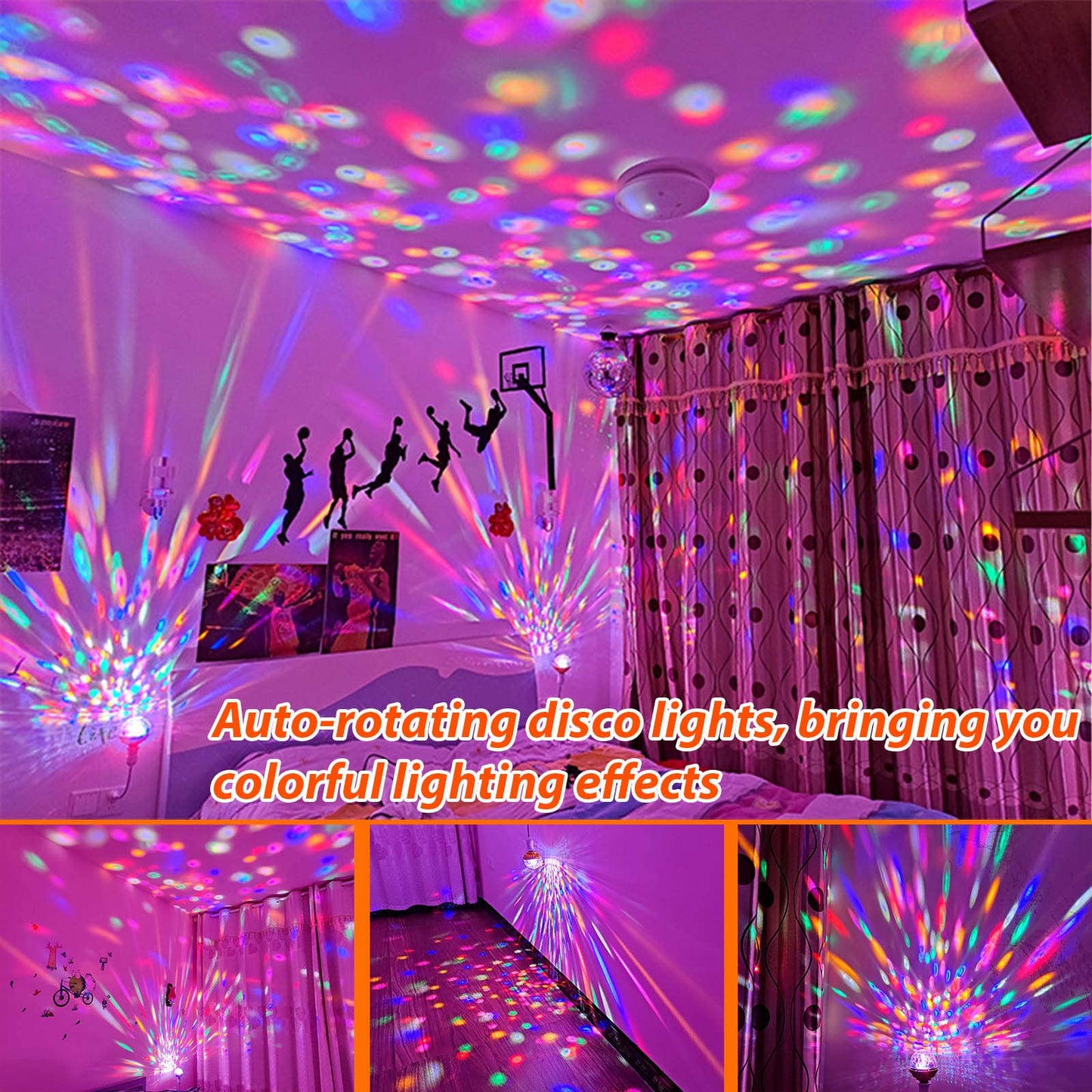 MIKWOAB 4 Pack Colorful Magic Rotating Ball Light, LED Plug in Disco Ball Light, RGB Disco Light Bulb, Party Lights Dj Disco Lights with Sockets for Home Room Dance Parties Bar Karaoke