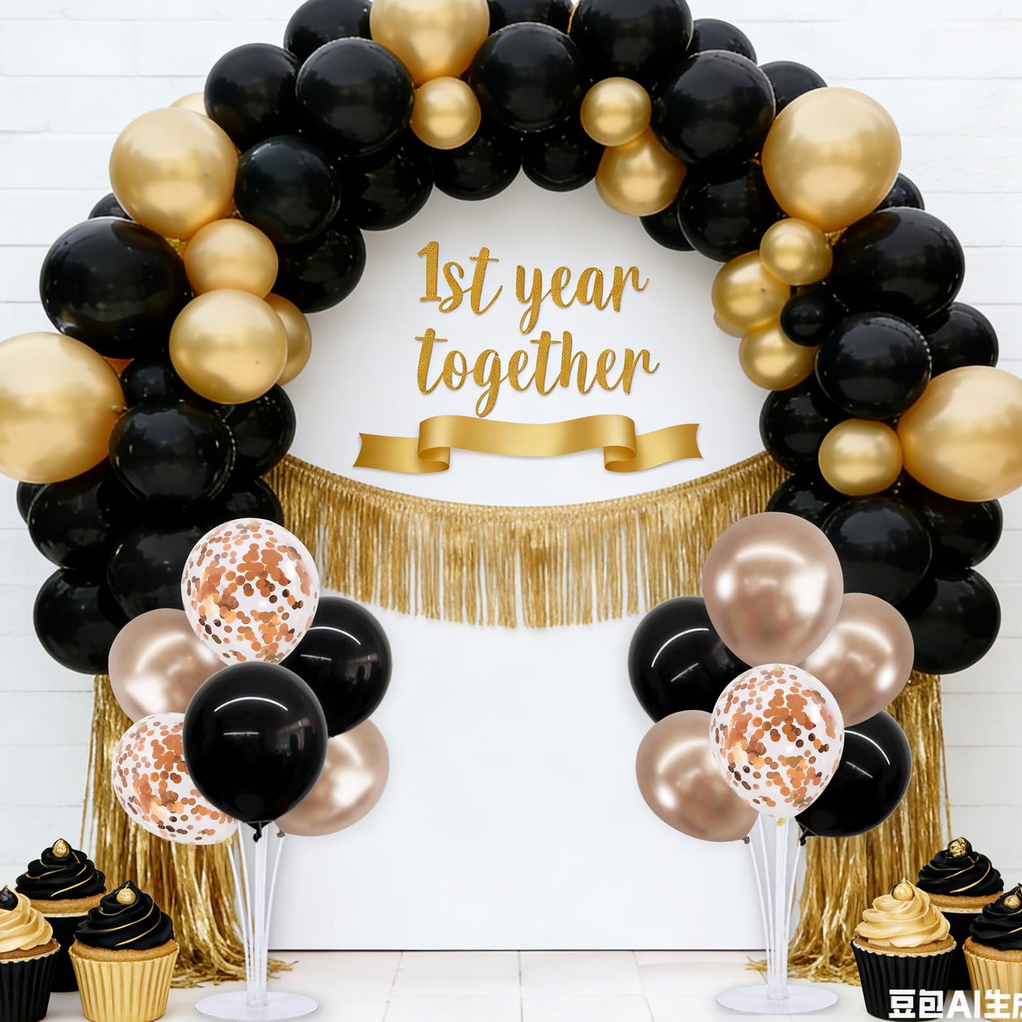 TONIFUL 4 Set Black Champagne Gold Balloon Centerpieces for Table,Balloon Stand Kit for Women Bachelorette Party Party Decor,Birthday Decorations,Bridal Shower,Graduation Decorations 2026,Retirement