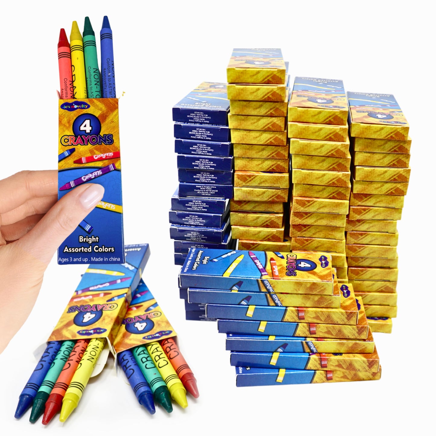 4E's Novelty 144 Boxes of 4 Packs Bulk Crayons for Kids, Non-Toxic Crayons Bulk, Classroom Must Haves, Supplies for Teachers Restaurants Crayon Party Favors Individual Packs