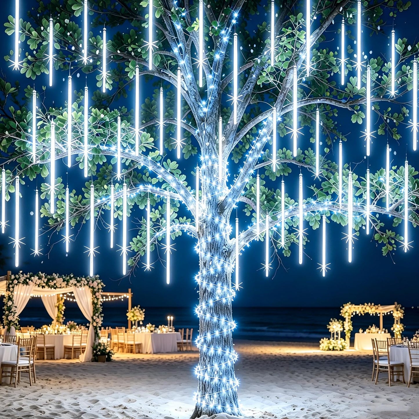 EAGWELL Christmas Lights Outdoor 12 Inch 10 Tubes Meteor Shower Light LED Falling Rain Drop Lights Icicle Cascading Xmas String Decor for Tree Wedding Party Garden Easter Light Decoration,Shine White