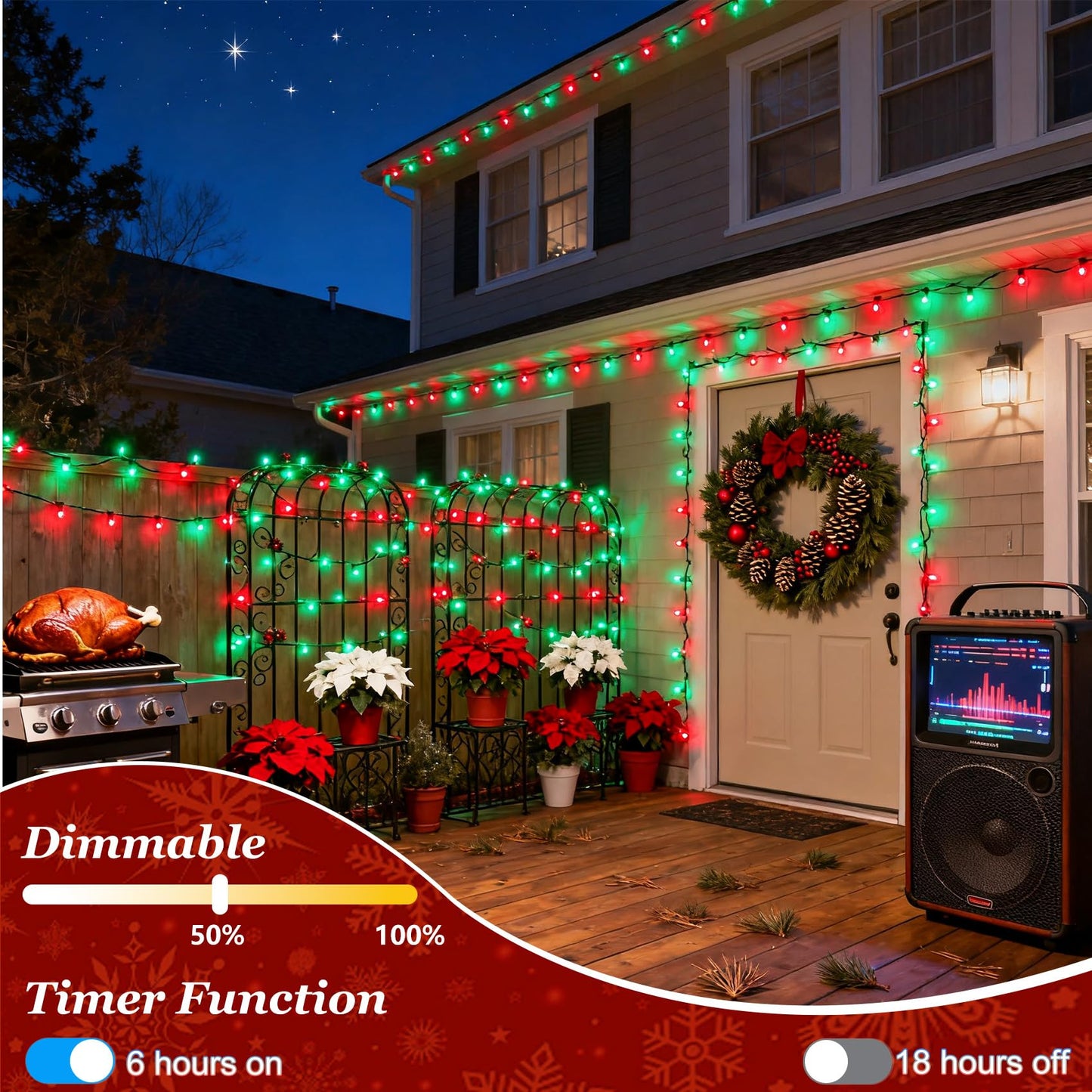 300 LED Red & Green String Lights, 75FT Connectable Fairy Lights with 12 Modes Dimmable Timer, Spring Decorations for Home, Tree Lights Indoor for Spring Summer Birthday Party Christmas Decorations