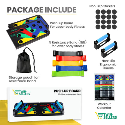 Push Up Board for Men – 20 in 1 Detachable Fitness Board with 5 Resistance Bands, Adjustable Pushup Handles, Perfect Push Up Bars for Home Gym Workout Equipment Training